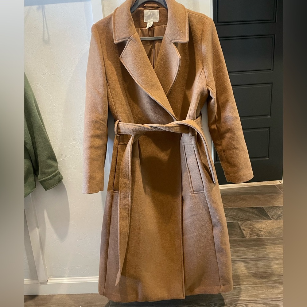 H&M camel double breasted pea coat, long - Size L